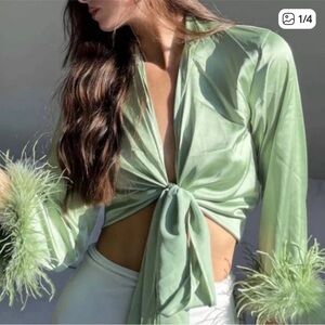 Rumours Feathered Tie-Front Top